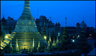 Nightfall over Sule Paya in Yangon